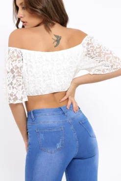 Rebellious Fashion White Bardot Mesh Crop Top - Mally