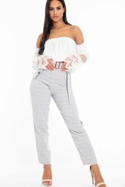 Rebellious Fashion White Bardot Mesh Lace Sleeve Tie Front Top - Mandy