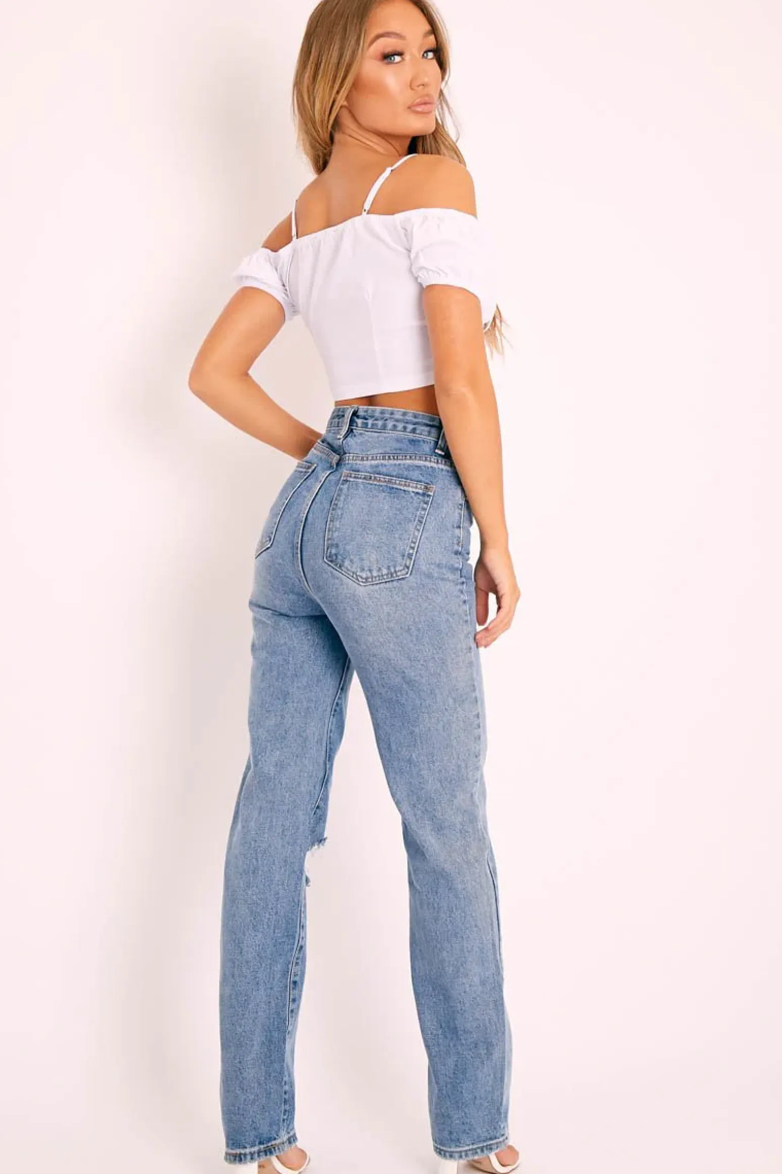 Rebellious Fashion White Bardot Milkmaid Lace Up Crop Top - Abigail
