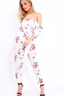 Rebellious Fashion White Bardot Open Back Jumpsuit - Serenity