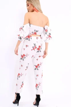 Rebellious Fashion White Bardot Open Back Jumpsuit - Serenity
