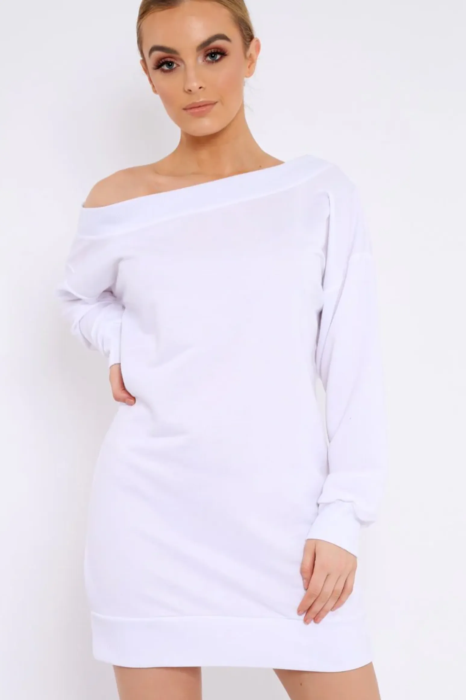 Rebellious Fashion White Bardot Sweater Dress - Ariel