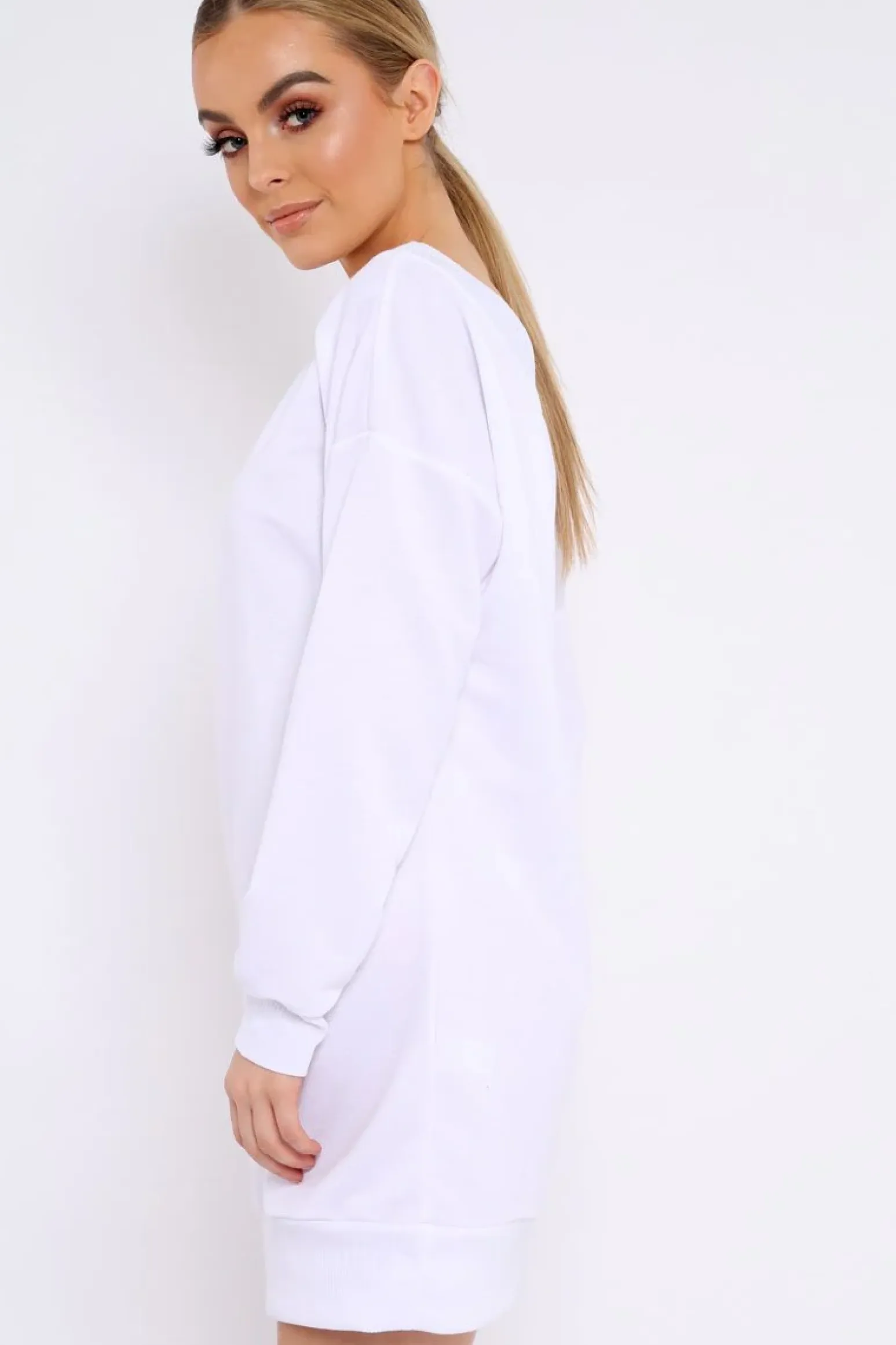 Rebellious Fashion White Bardot Sweater Dress - Ariel