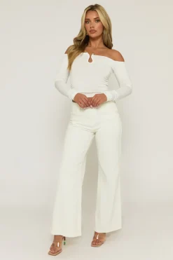 Rebellious Fashion White Bead Trim Long Sleeve Top - Verity