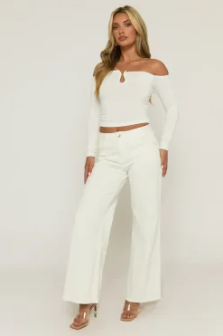 Rebellious Fashion White Bead Trim Long Sleeve Top - Verity
