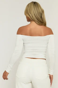 Rebellious Fashion White Bead Trim Long Sleeve Top - Verity