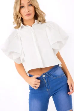 Rebellious Fashion White Bell Sleeve Open Back Shirt - Piper