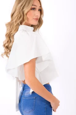 Rebellious Fashion White Bell Sleeve Open Back Shirt - Piper