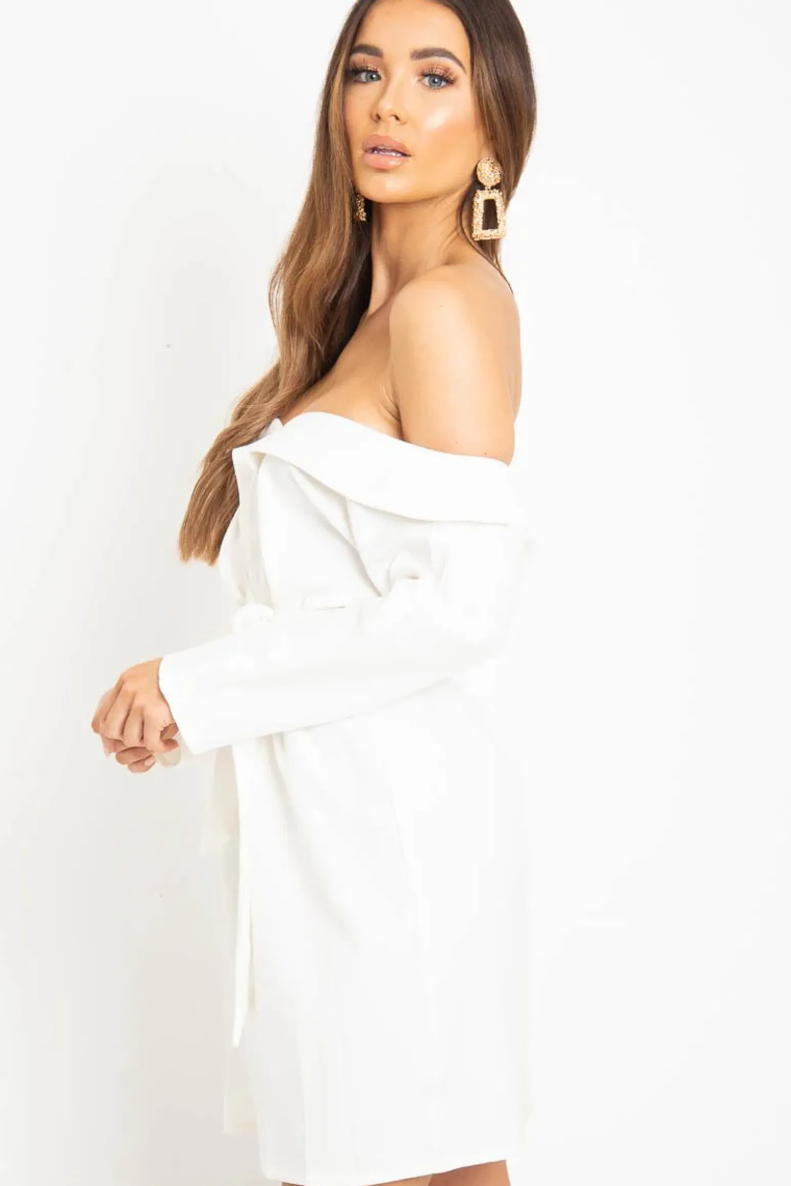 Rebellious Fashion White Belted Bardot Skater Dress - Jencie