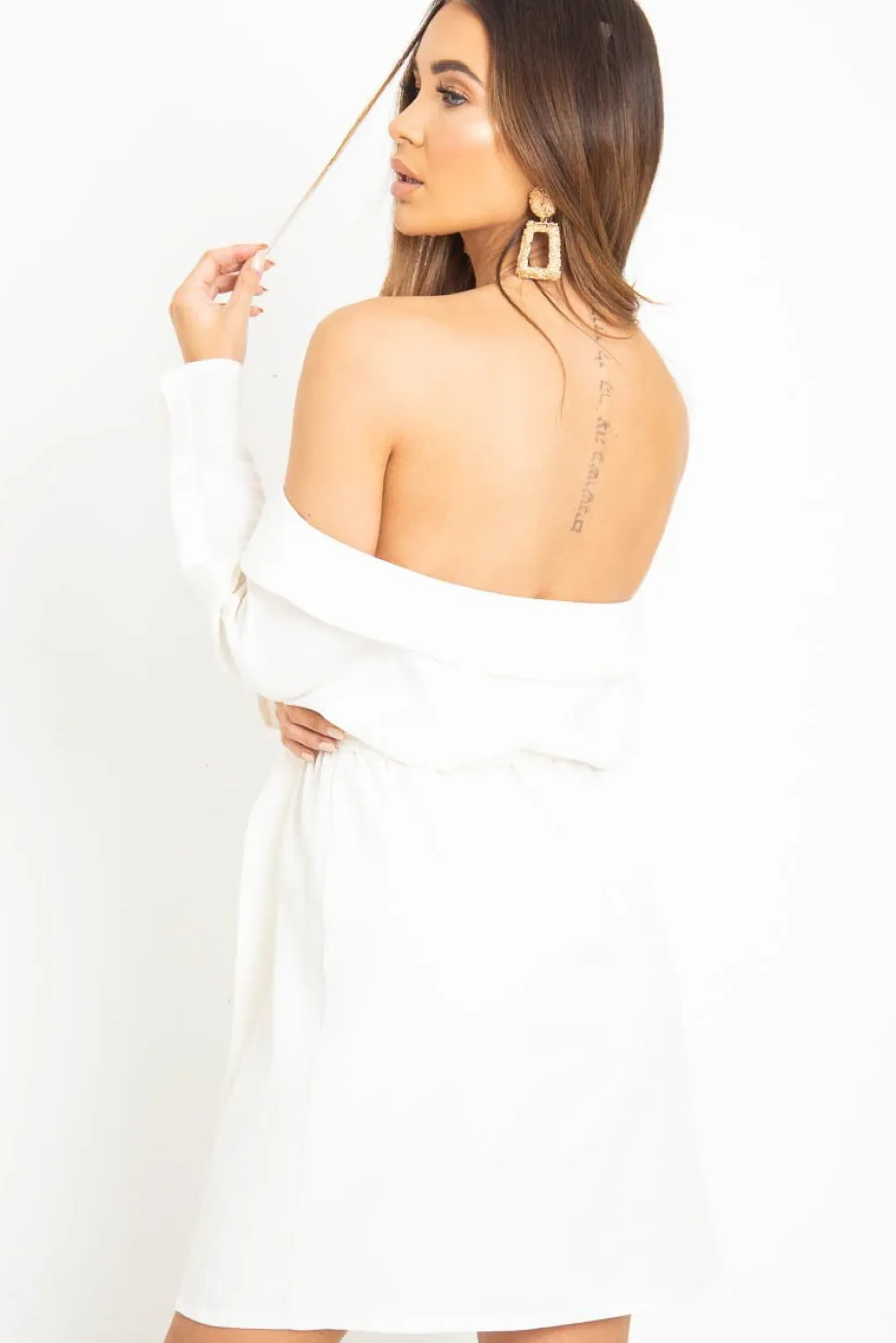 Rebellious Fashion White Belted Bardot Skater Dress - Jencie