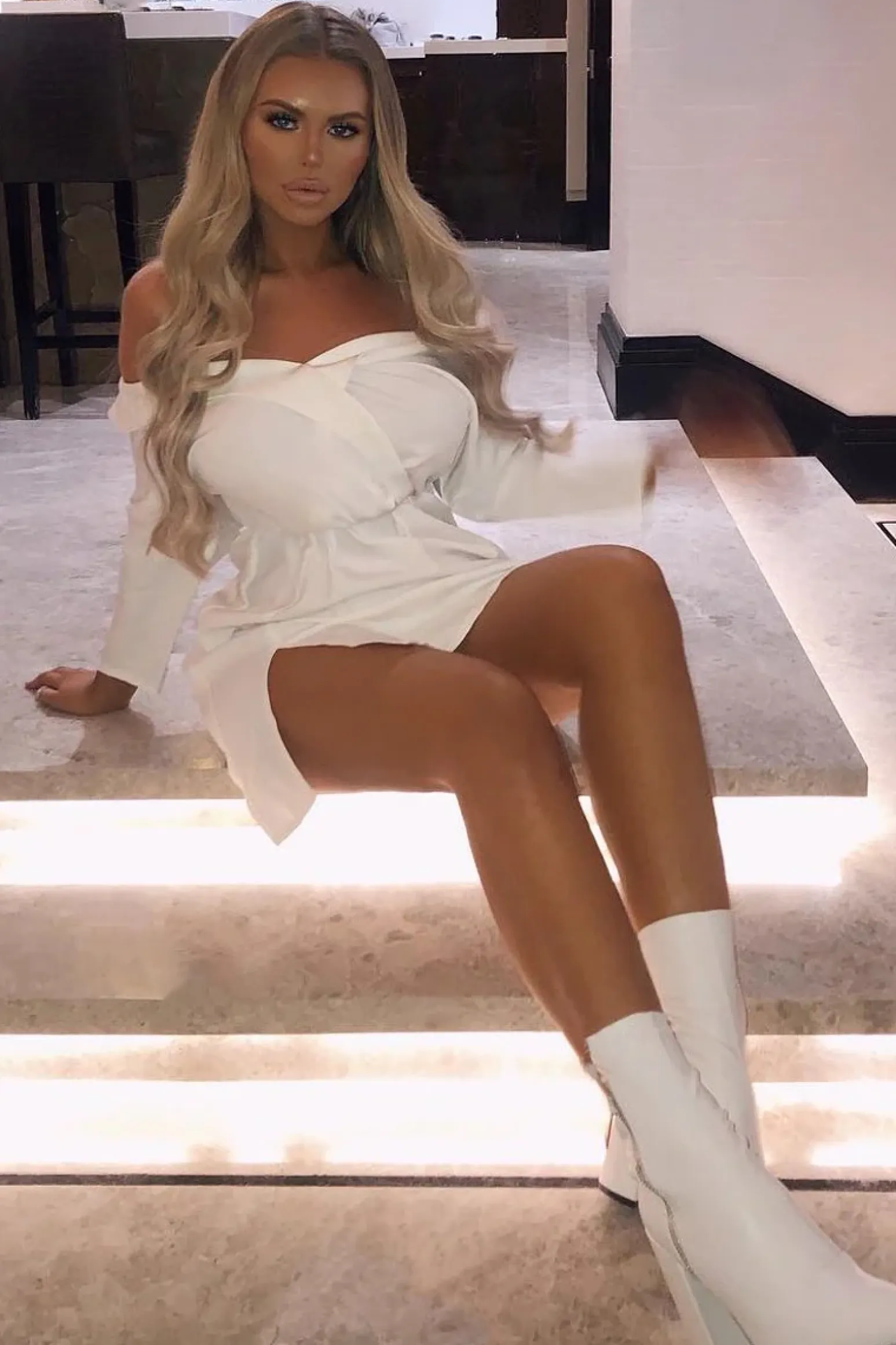 Rebellious Fashion White Belted Bardot Skater Dress - Jencie