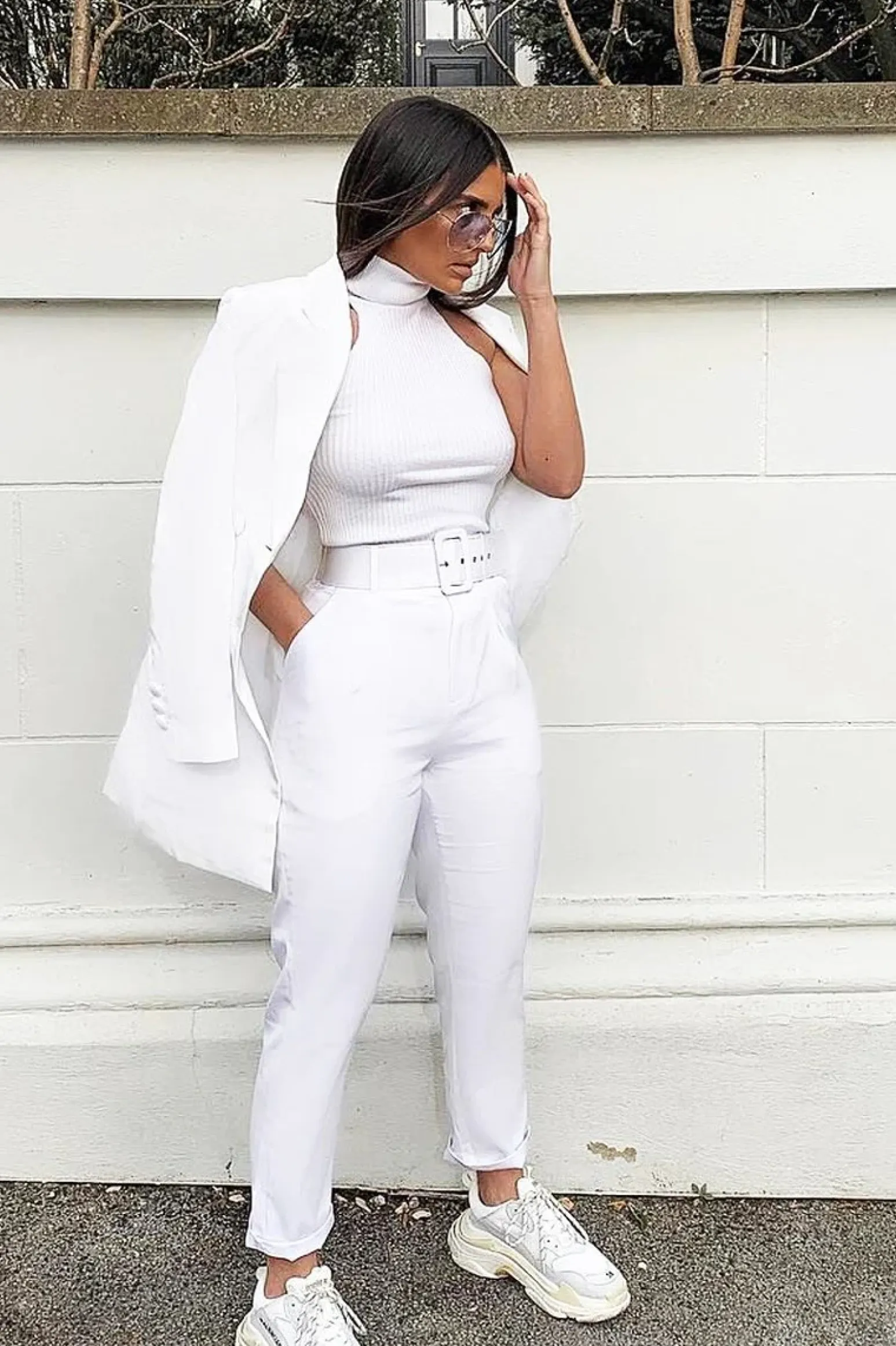 Rebellious Fashion White Belted Tapered Peg Trousers - Jessika
