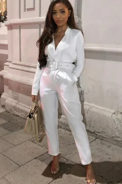 Rebellious Fashion White Belted Tapered Peg Trousers - Jessika