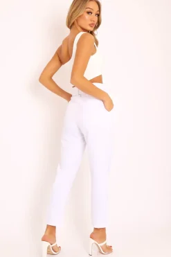 Rebellious Fashion White Belted Tapered Peg Trousers - Jessika