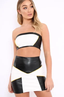 Rebellious Fashion White Black and Mustard PU Co-ord Set - Skye