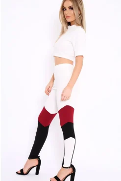 Rebellious Fashion White Black and Wine Colour Block Co-ord - Jamie-Lee