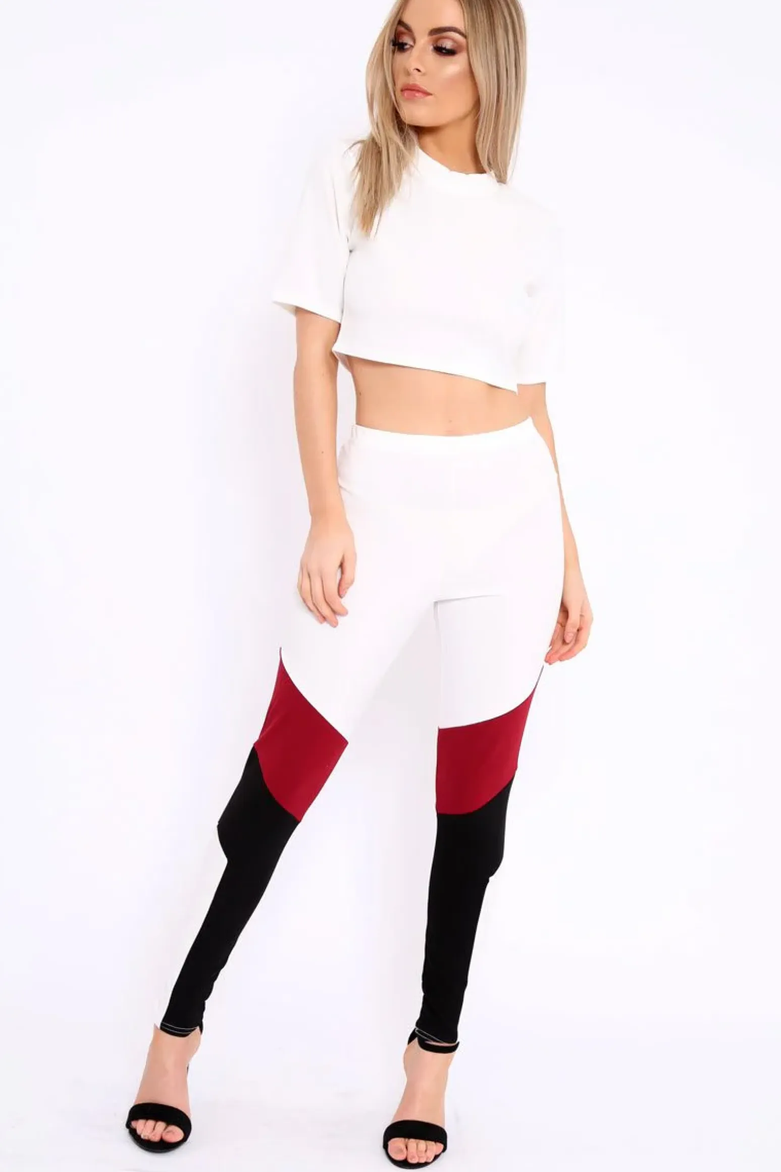 Rebellious Fashion White Black and Wine Colour Block Co-ord - Jamie-Lee