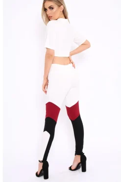 Rebellious Fashion White Black and Wine Colour Block Co-ord - Jamie-Lee