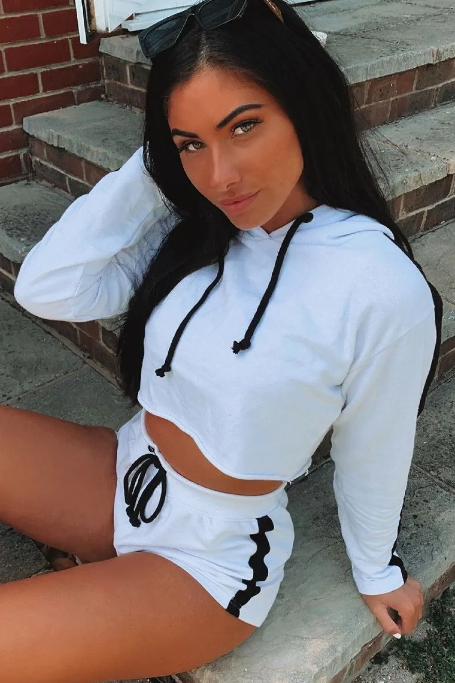 Rebellious Fashion White Black Cropped Hoodie and Shorts Co-ord - Kya
