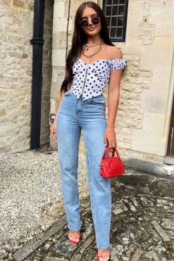 Rebellious Fashion White Black Polka Dot Zip Front Milkmaid Crop Top - Rubie