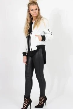 Rebellious Fashion White Black Zip Bomber Jacket - Minah