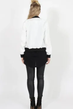 Rebellious Fashion White Black Zip Bomber Jacket - Minah