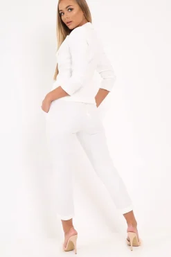 Rebellious Fashion White Blazer and Trousers Co-Ord - Rossie