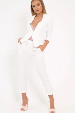 Rebellious Fashion White Blazer and Trousers Co-Ord - Rossie