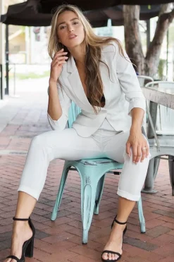 Rebellious Fashion White Blazer and Trousers Co-Ord - Rossie