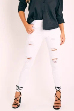 Rebellious Fashion White Bleached Ripped Skinny Jeans - Blair