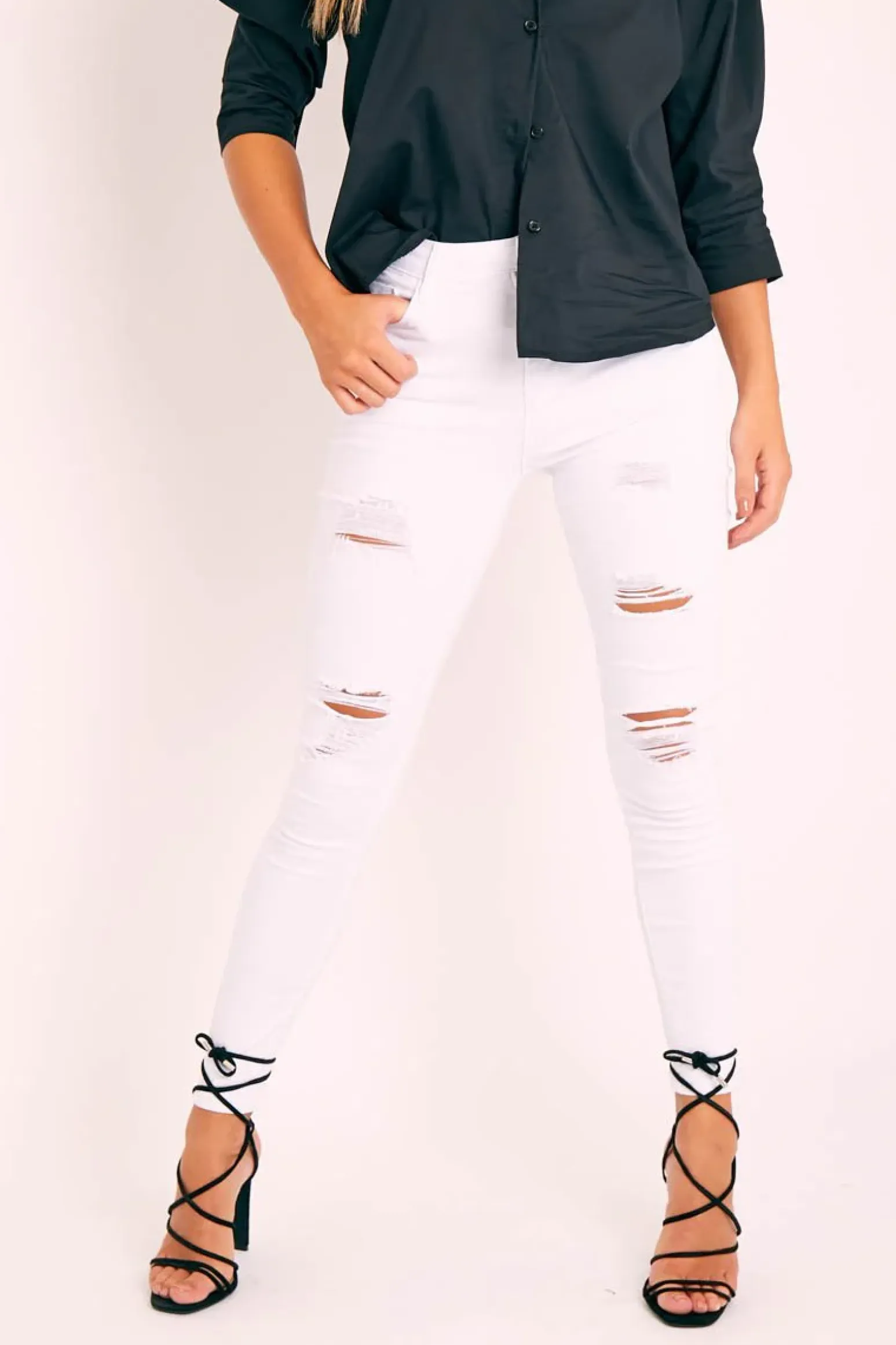 Rebellious Fashion White Bleached Ripped Skinny Jeans - Blair