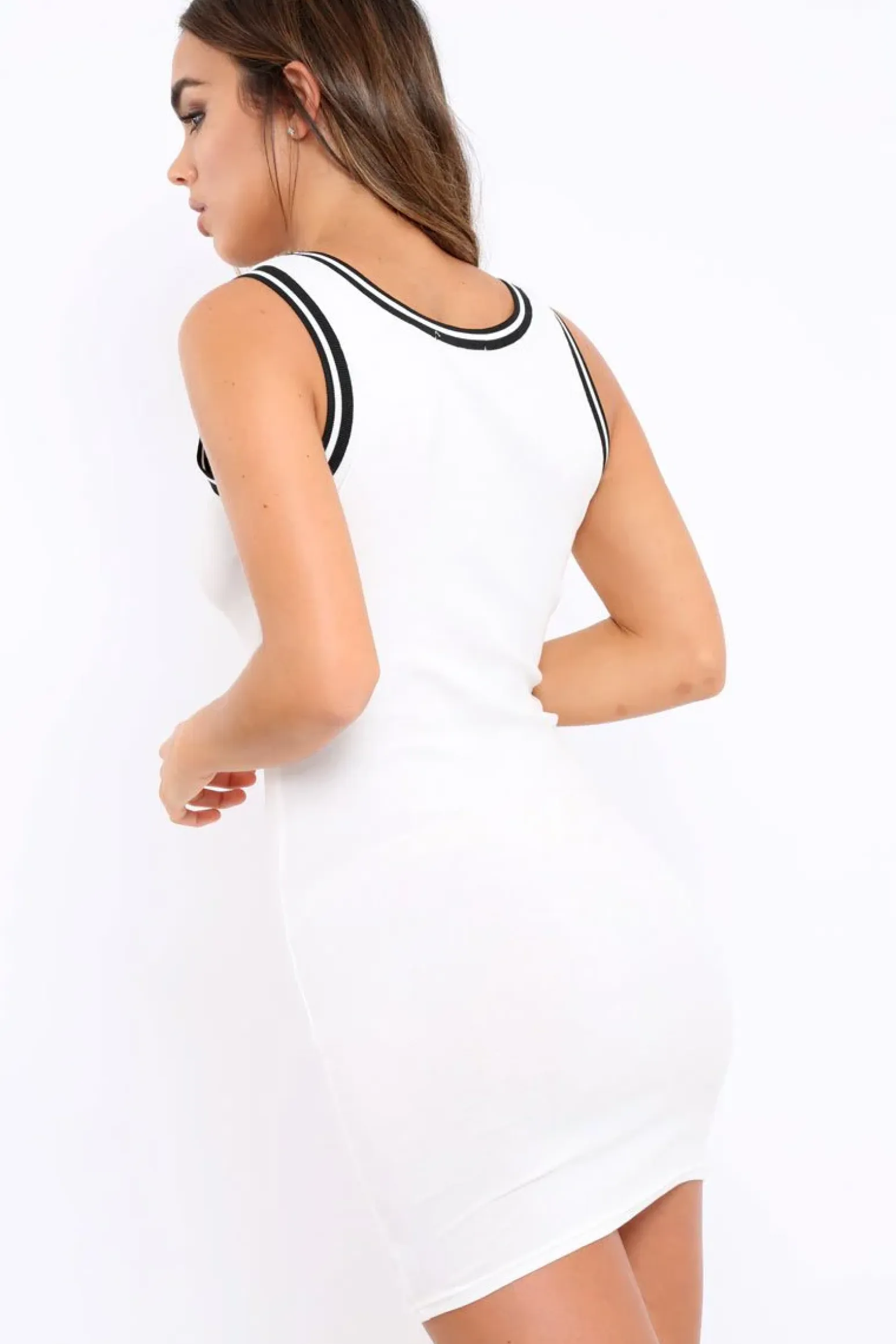 Rebellious Fashion White Bodycon Dress with Sports Trim - Juliya