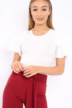 Rebellious Fashion White Bodysuit Frill Arms - Janeva