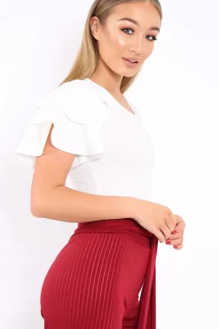 Rebellious Fashion White Bodysuit Frill Arms - Janeva