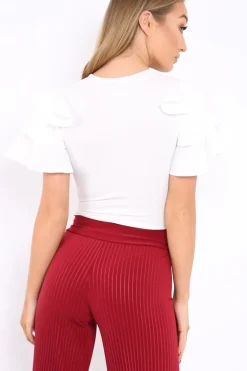 Rebellious Fashion White Bodysuit Frill Arms - Janeva