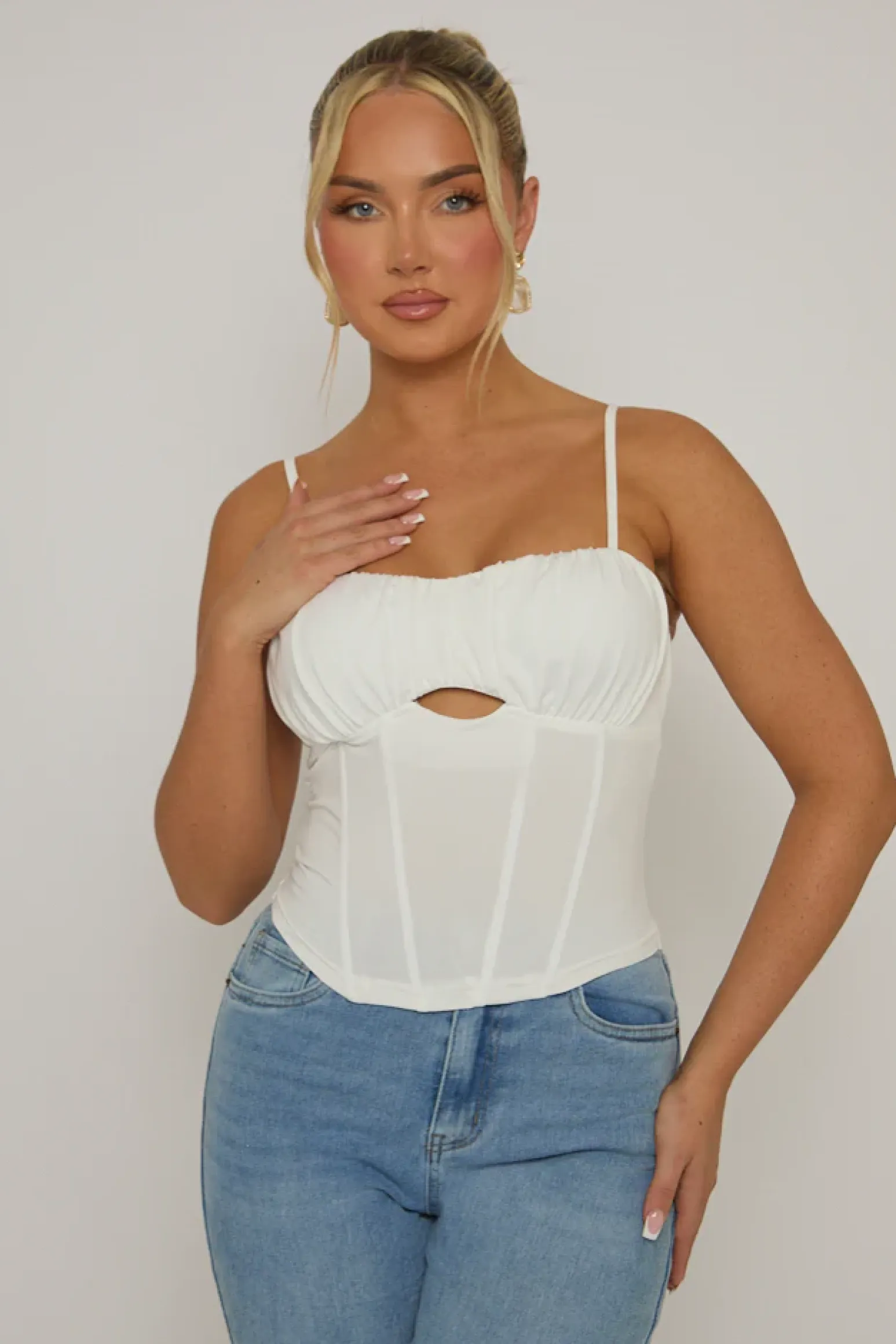 Rebellious Fashion White Boned Strappy Corset Top - Edita