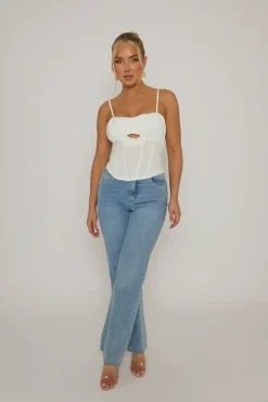 Rebellious Fashion White Boned Strappy Corset Top - Edita