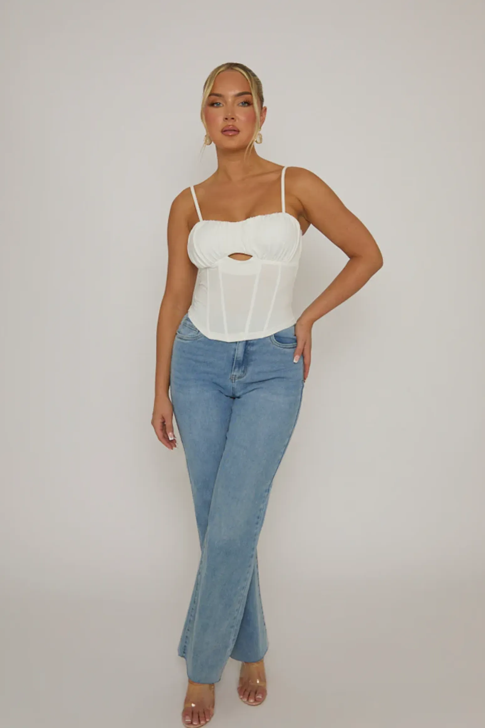Rebellious Fashion White Boned Strappy Corset Top - Edita