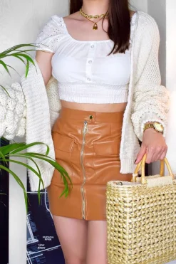 Rebellious Fashion White Broderie Button Front Puff Sleeve Crop Top - Rosaria