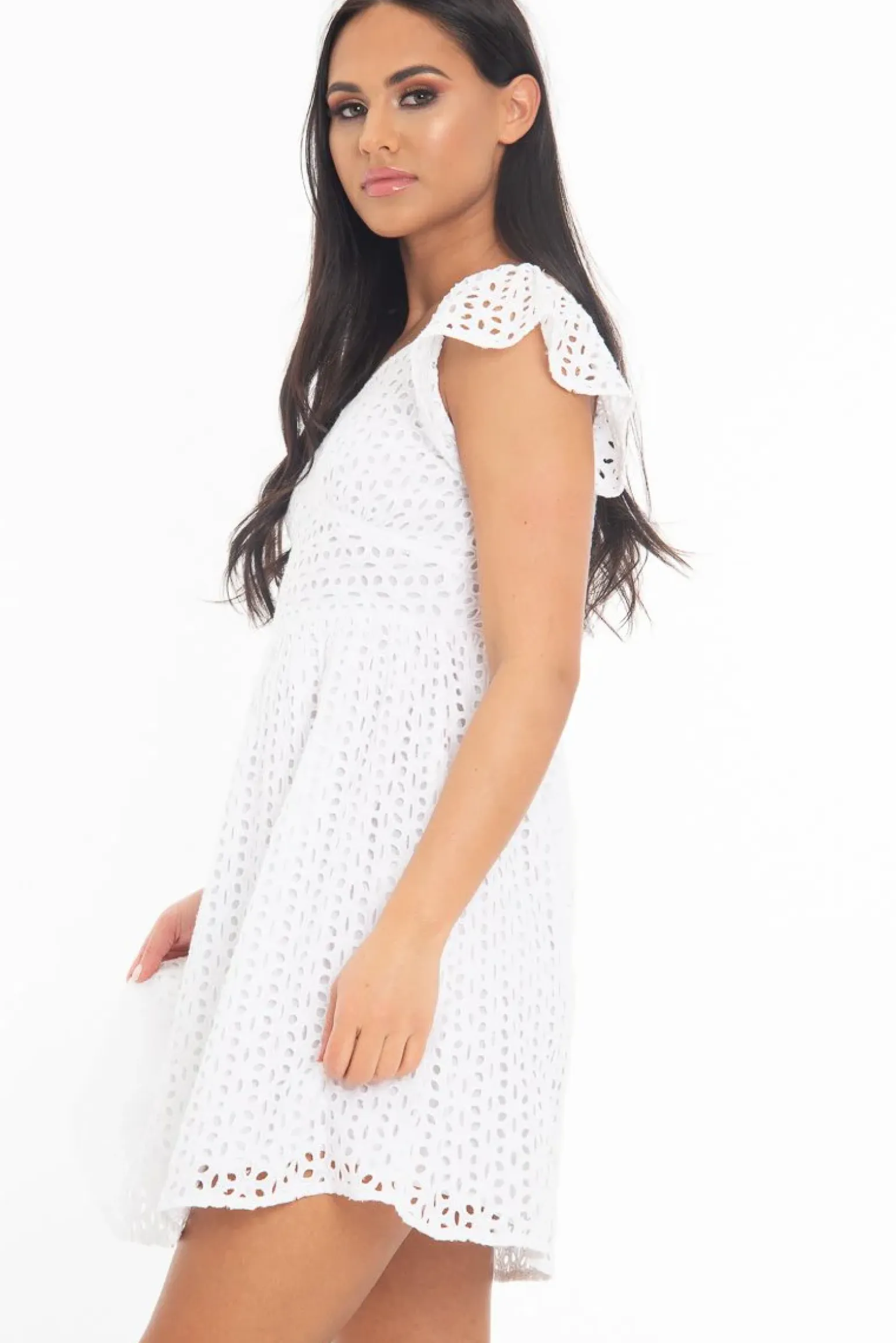 Rebellious Fashion White Broderie Off Shoulder Skater Mini Dress - Lyssa