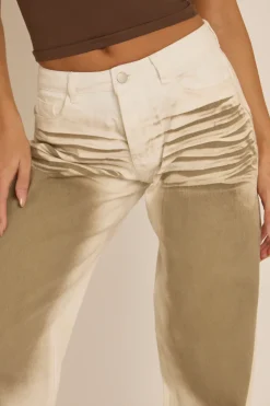 Rebellious Fashion White Brown Spray Wash Low Rise Wide Leg Jeans - Heidi