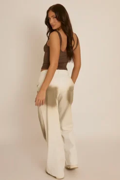 Rebellious Fashion White Brown Spray Wash Low Rise Wide Leg Jeans - Heidi