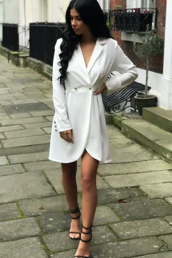 Rebellious Fashion White Button Detail Blazer Dress - Kayleigh