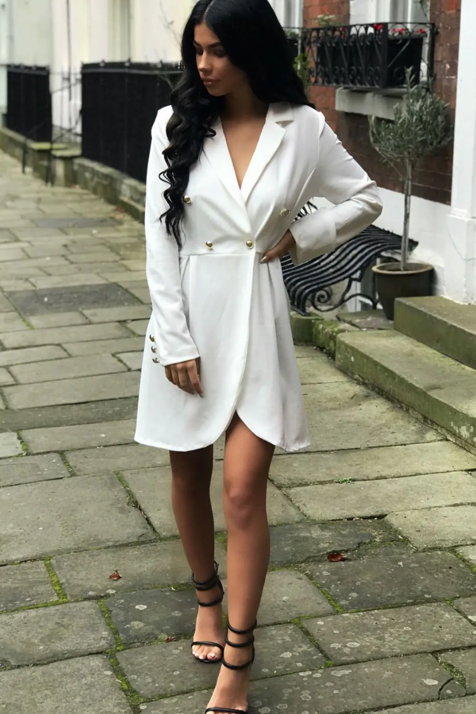 Rebellious Fashion White Button Detail Blazer Dress - Kayleigh