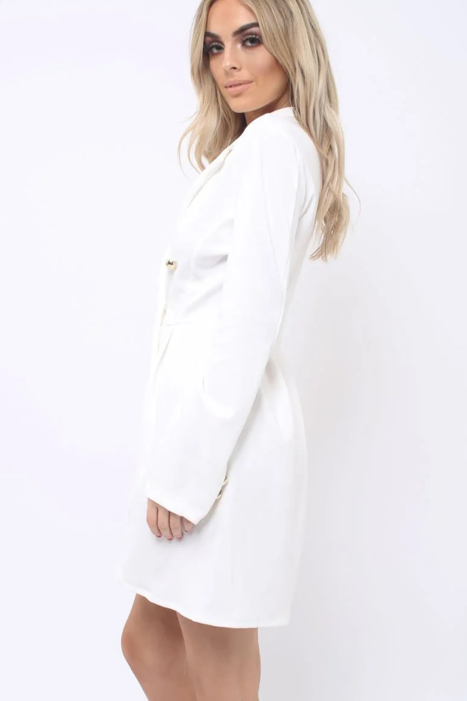 Rebellious Fashion White Button Detail Blazer Dress - Kayleigh
