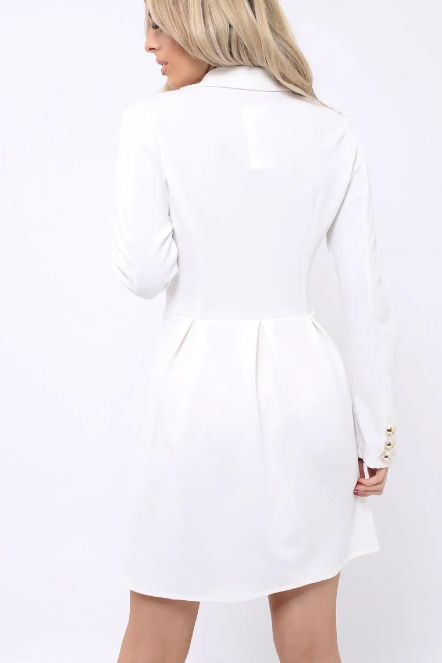 Rebellious Fashion White Button Detail Blazer Dress - Kayleigh