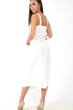 Rebellious Fashion White Button Front Belted Midi Dress - Caela