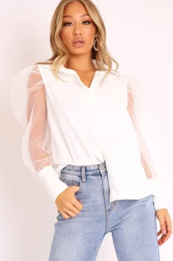 Rebellious Fashion White Button Front Sheer Long Sleeve Shirt - Fay