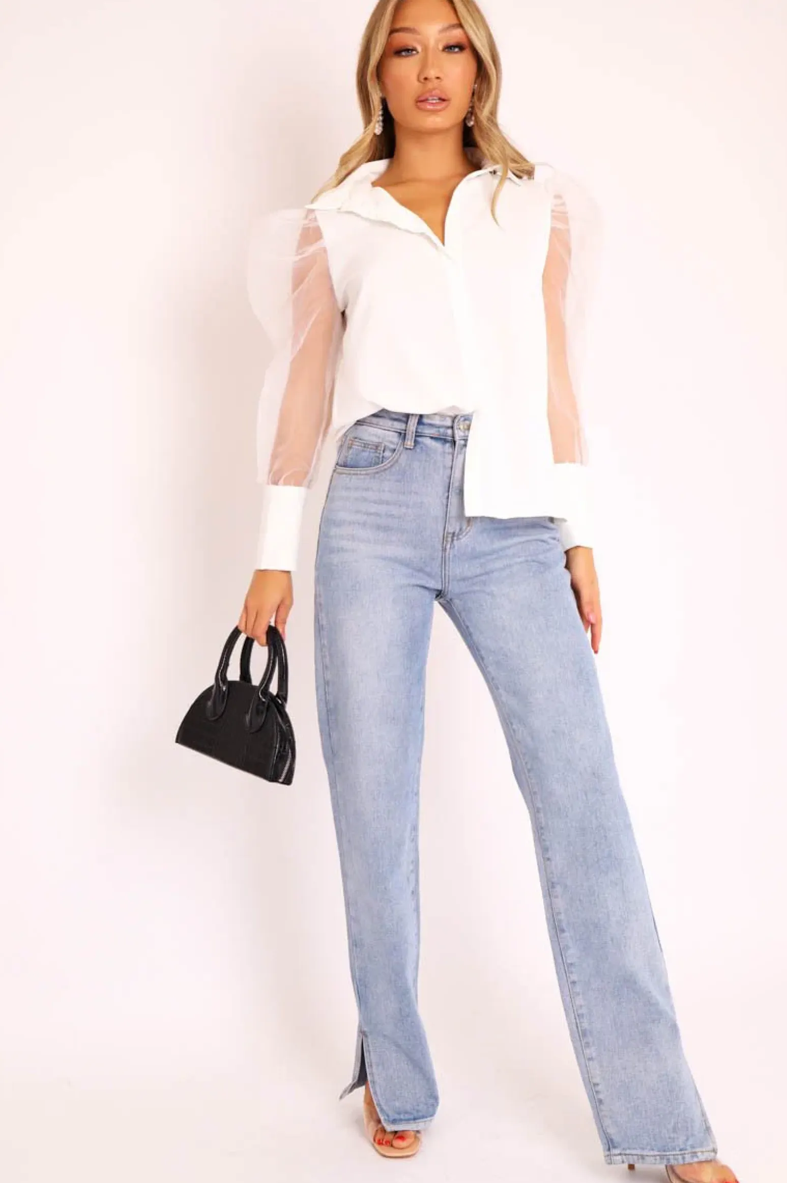 Rebellious Fashion White Button Front Sheer Long Sleeve Shirt - Fay