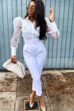Rebellious Fashion White Button Front Sheer Long Sleeve Shirt - Fay